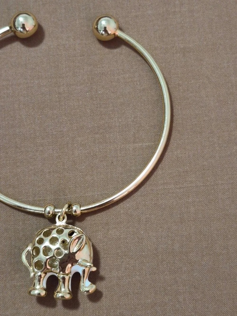 White Enamel 18K Gold Plated Swarovski Crystal Elephant Cuff Bangle Bracelet 6.5
